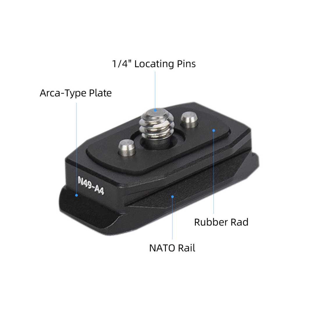 Serrated Locating Rails NATO rail met 1/4 Arri locating pins en Arca plaat - Lanteos
